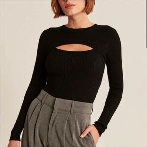 Abercrombie & Fitch Black Ribbed Long Sleeve Cutout Sweater Bodysuit